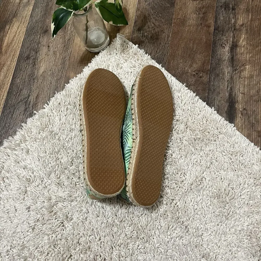 TOMS Women's 5 Tropical Palm Leaf Alpargata Rope Espadrilles Canvas Flats NWOT